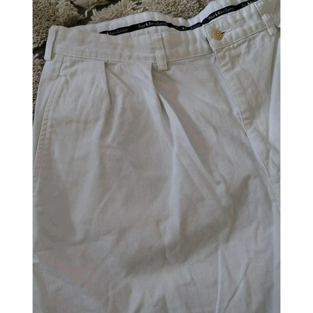 Polo Ralph Lauren Tyler Chino Shorts White 36 Slash Pockets Pleated Cotton